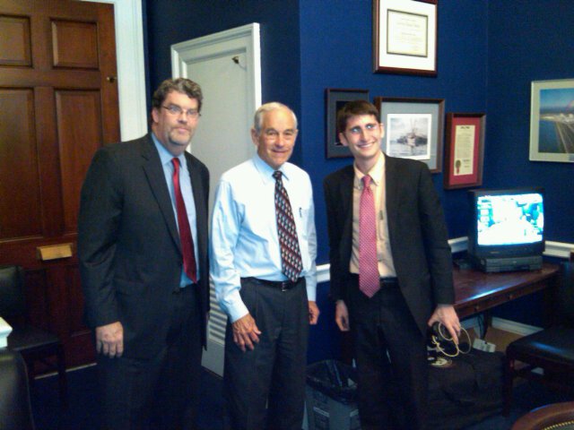 Vote Hemp President Eric Steenstra, Ron Paul and Vote Hemp lobbyist Ben Droz pose for the record on new hemp farming bill.